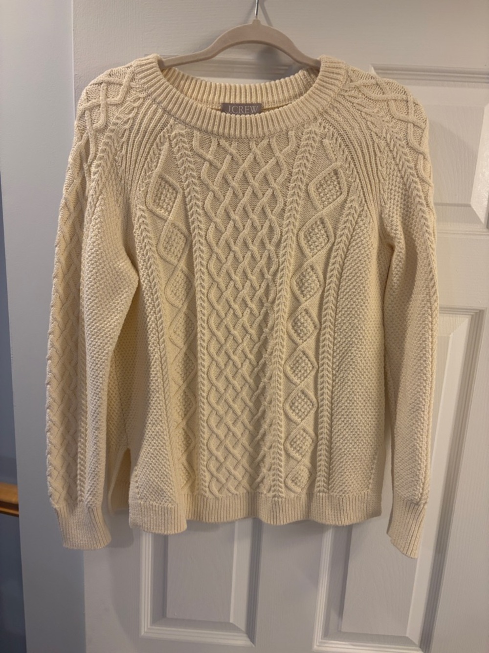 J. Crew Cream Cable Knit Crewneck Sweater